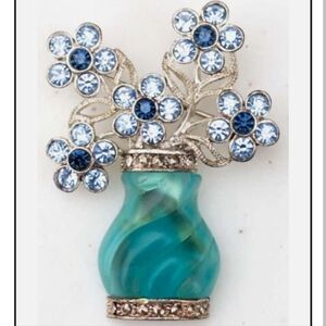 Avon Signed Elegant Silver and Blue Floral Brooch